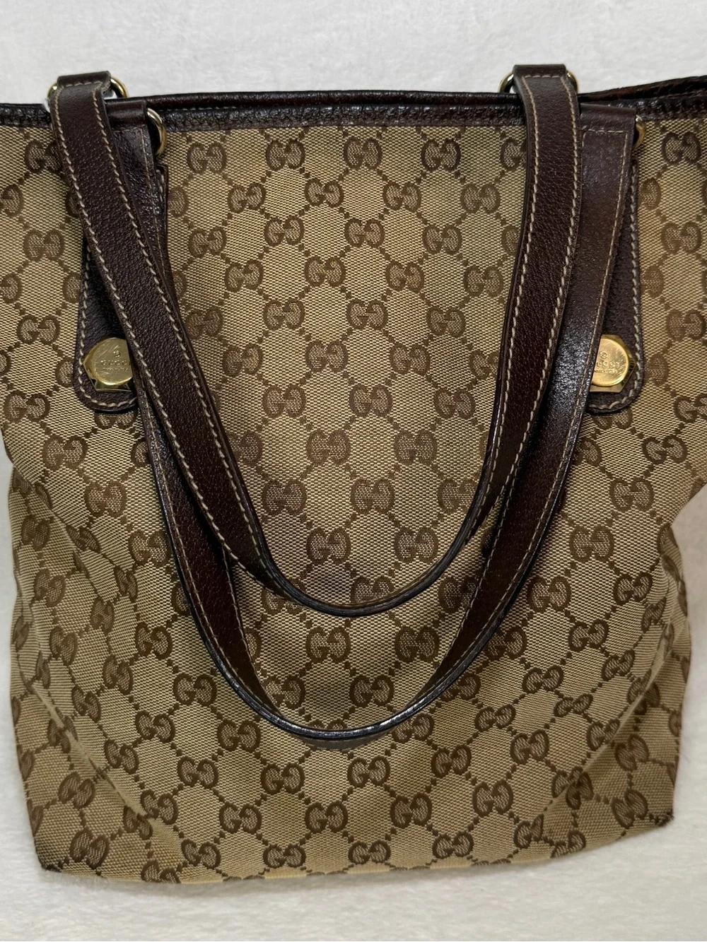 Gucci Beige and Dark Brown GG Canvas Tote